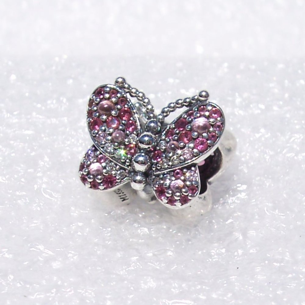 Pandora Dazzling PINK Butterfly Bracelet Charm - Picture 3 of 8
